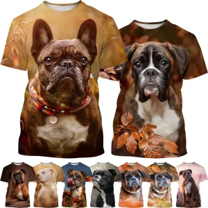 Camiseta de manga corta con estampado 3D de  bóxer para hombre, camisa Unisex de Animal lindo, Top informal personalizado, gran oferta
