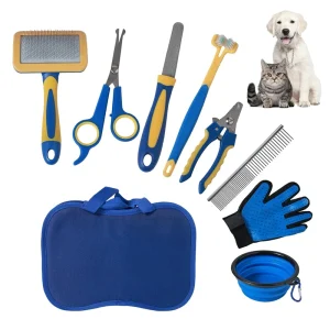 Kit completo de cepillos de belleza para mascotas, bolsa de almacenamiento de cepillos de limpieza, cortaúñas para s, peine para pulgas, Kits de cepillos para depilación de gatos, 8 Uds.