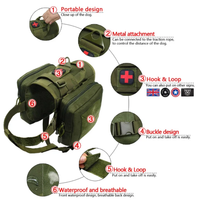 Arnés táctico para K9, chaleco de Servicio de Policía, ropa para s, bolsas Molle, accesorios de entrenamiento, chalecos de caza Airsoft - Imagen 5