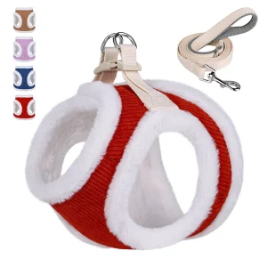 Conjunto de correa y arnés para  cálido de invierno, chaleco suave de felpa para cachorros y gatos, arneses para s pequeños y medianos, arneses para Chihuahua Yorkie con plomo a juego