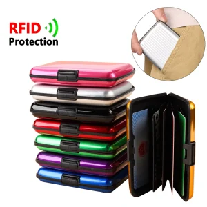 Tarjetero con bloqueo RFID para hombre y mujer, monedero de aluminio y Metal, resistente al agua, antirrobo, 6 ranuras
