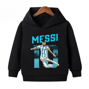 Conjunto de Sudadera con capucha y pantalones de terciopelo para niños y niñas, ropa deportiva con estampado de Messi