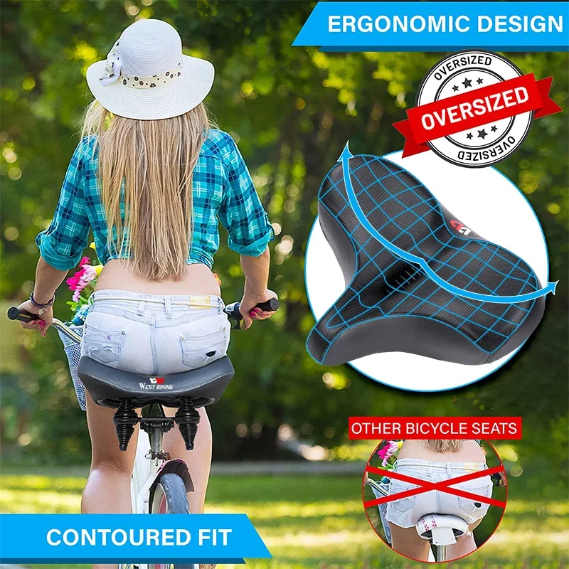 WEST BIKING-sillín de bicicleta ergonómico, grueso y cómodo, amortiguador para bicicleta eléctrica de montaña, accesorios - Imagen 3