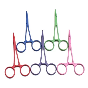 Pinzas hemostáticas de cabeza curvada de acero inoxidable para mascotas, soporte de aguja, pinza para Toalla de pelo, alicates, 5 ", C6201