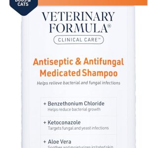 Veterinary Formula Clinical Care Champú medicado antiséptico y antifúngico para perros y gatos, 16 onzas lÃquidas, ayuda a aliviar la piel escamosa, grasa y roja, parabenos, colorantes, sin jabón