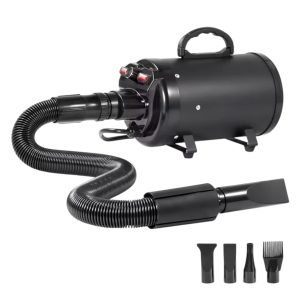SucceBuy-secador de pelo para perros, 2000W/2,7HP, Control de temperatura de velocidad ajustable con 4 boquillas y manguera extensible para el cuidado del pelo de mascotas