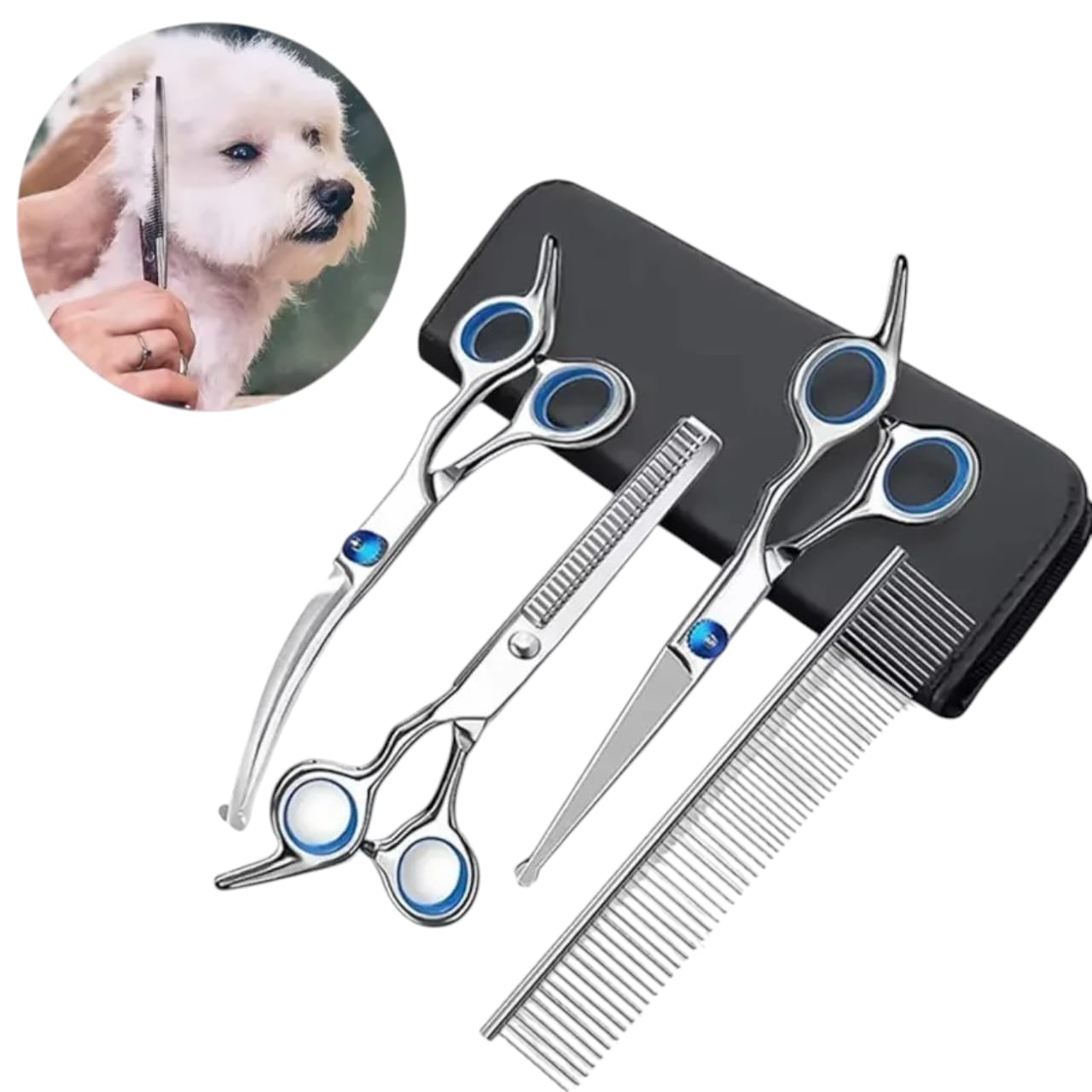 Tijeras seguras para mascotas, tijeras ambidiestros de acero inoxidable para el cuidado de perros con cabeza redonda segura para recortar precisión, 4 Uds.